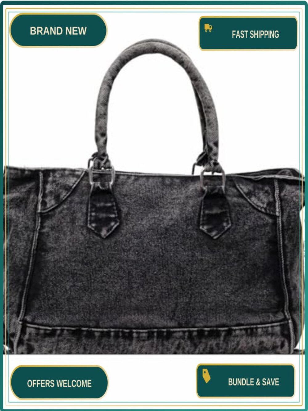 Denim Tote Bag Shoulder Handbag with Adjustable Strap